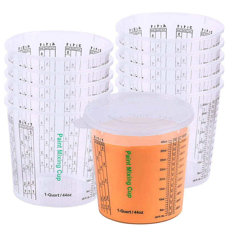 CANOPUS 12-oz Paint Mixing Cups, Pack of 12 Cups with 3 Lids, Reusable and Solvent-Resistant Clear Plastic Containers for Paint, Epoxy, Resin, Oil, and Thinner - Image 1